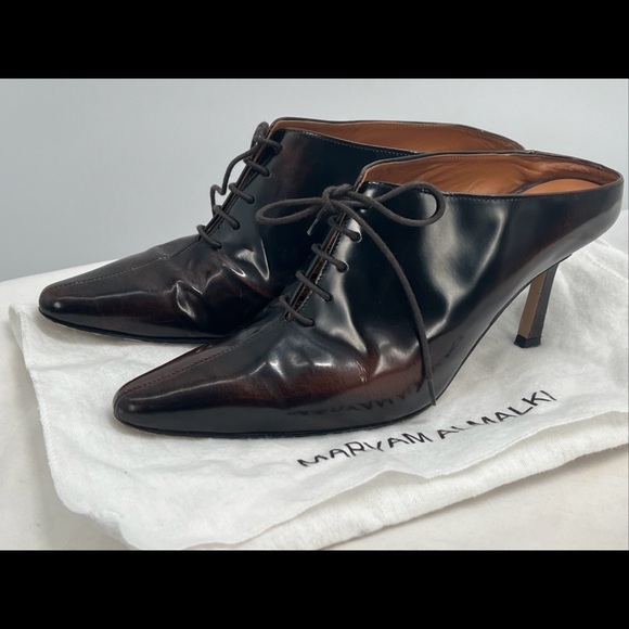 Maryam Almalki Women's Jane Lace Up Pointed Toe Brown Leather Mules EU Size 39 - Picture 2 of 16